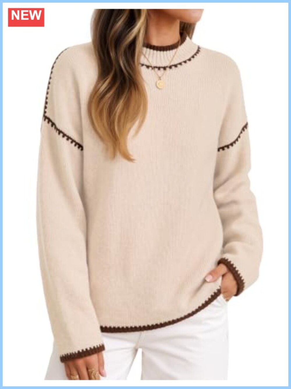 Mock Neck Oversized Pullover Sweater Loose Knit Fall Winter